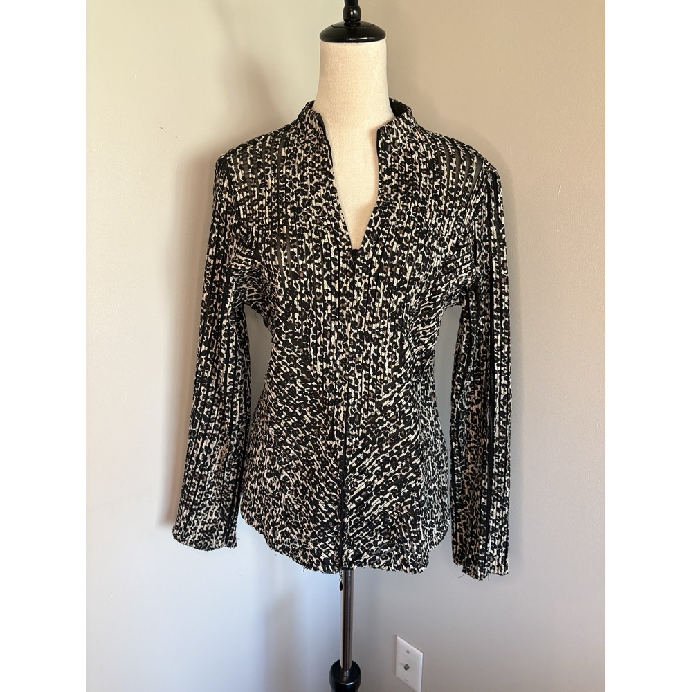 VTG Alexandra Rosati Mesh Jacket 90's Animal Print Black Stripe Zip Up Size 12